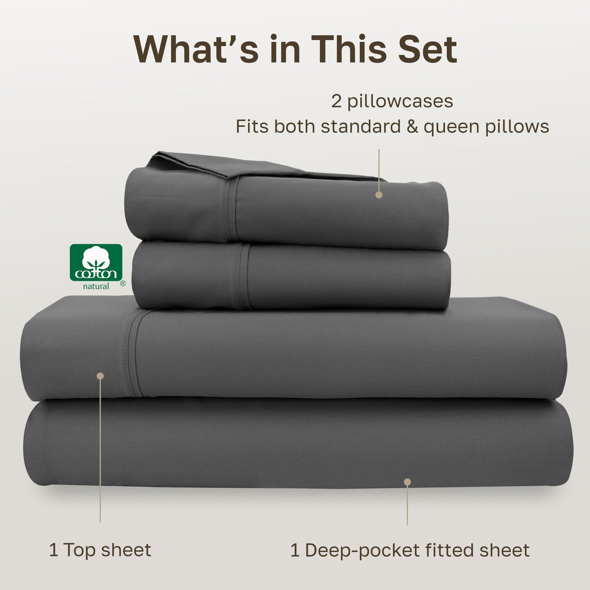 California Design Den grey sateen weave offers a silky, lustrous finish.