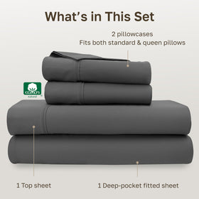 California Design Den grey sateen weave offers a silky, lustrous finish.