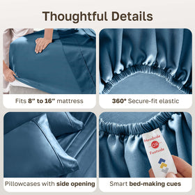 California Design Den sheets on a bed in peacock blue for restful comfort