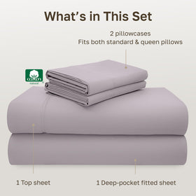 California Design Den lavender pillowcases complement the set with classic open-end design