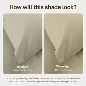 California Design Den bedding on a bed shows breathable, airy comfort.