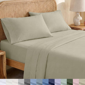 California Design Den queen top sheet demonstrates crisp organic cotton for a cool, fresh sleeping setup.