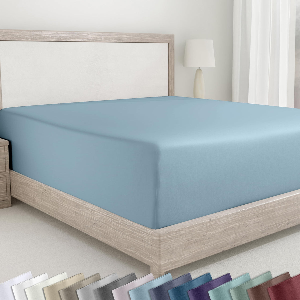 California Design Den sky blue queen fitted sheet with a silky sateen finish for smooth nights.