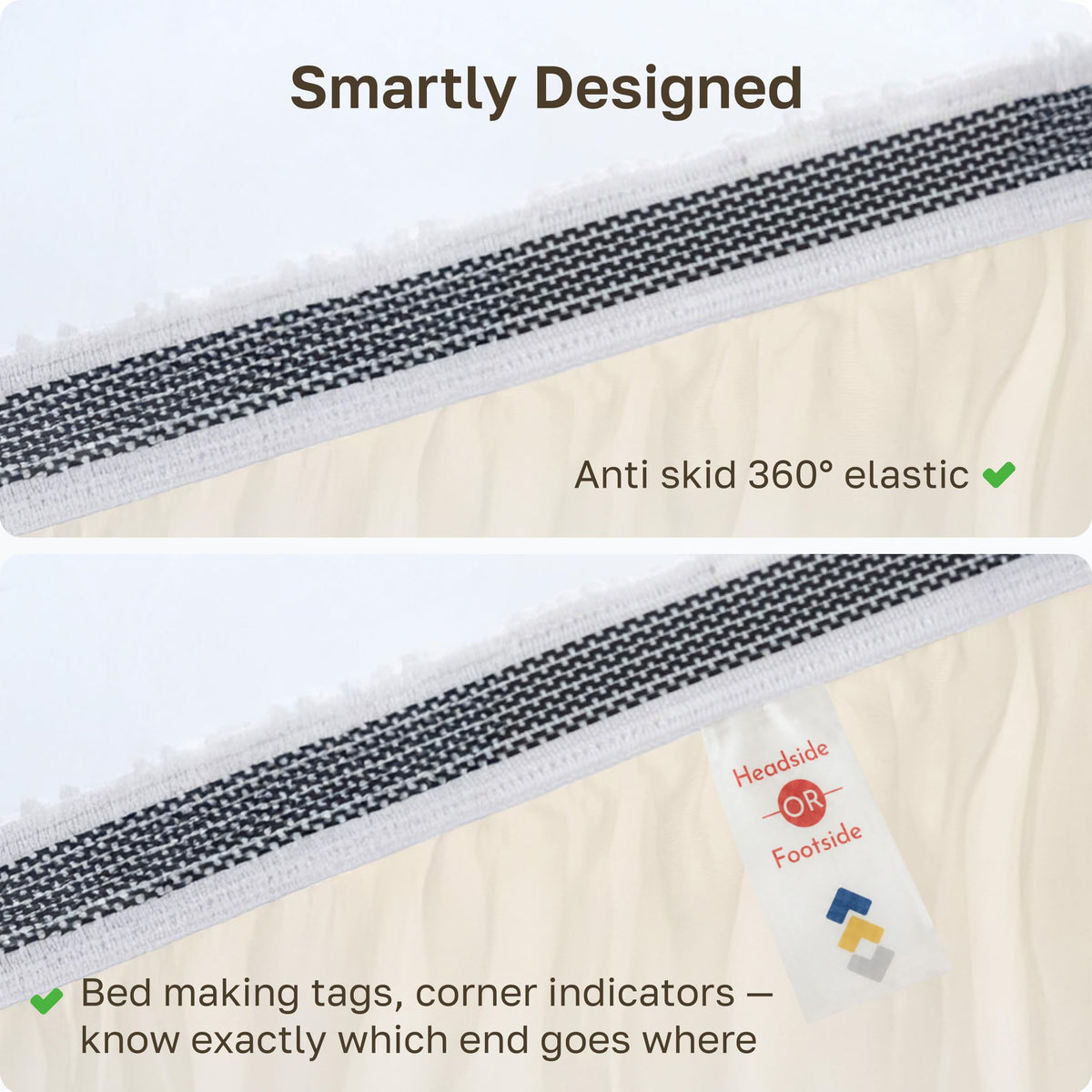 California Design Den fitted sheet with smart head and foot labels for easy bed making