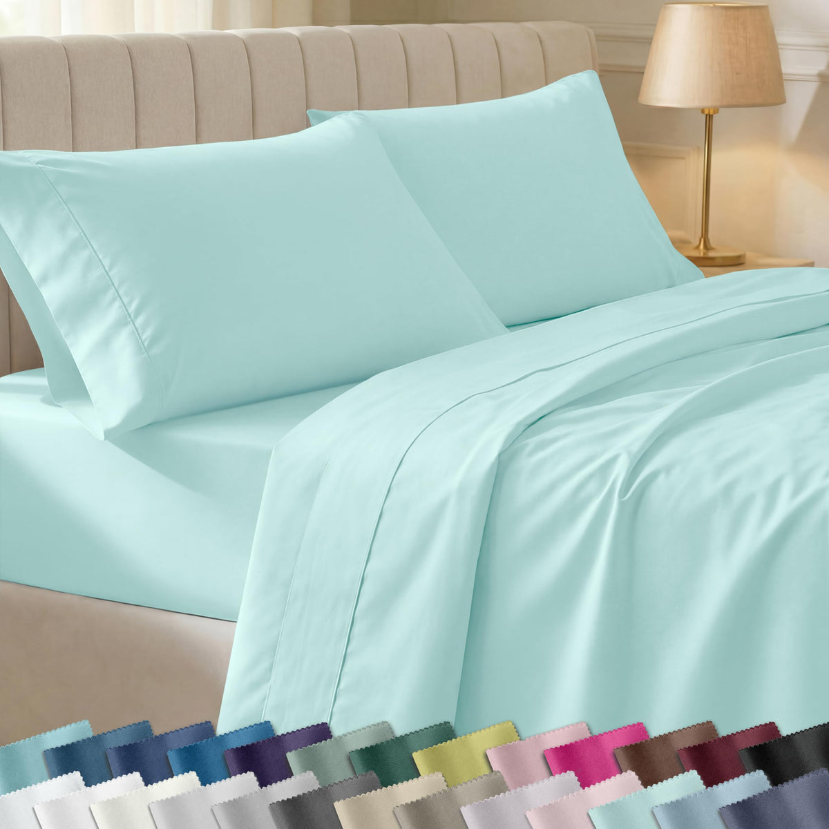 California Design Den seafoam queen flat sheet with smooth sateen finish for comfort