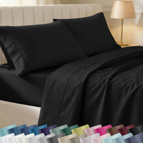 California Design Den black cotton sheets showcase silky sateen texture for a luxurious sleep experience.