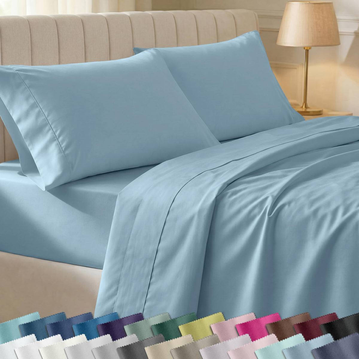 California Design Den soft cotton queen flat sheet in sky blue with silky-smooth finish for comfort
