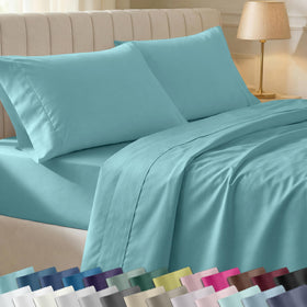 California Design Den soft cotton sheets flat sheet in teal with silky finish.