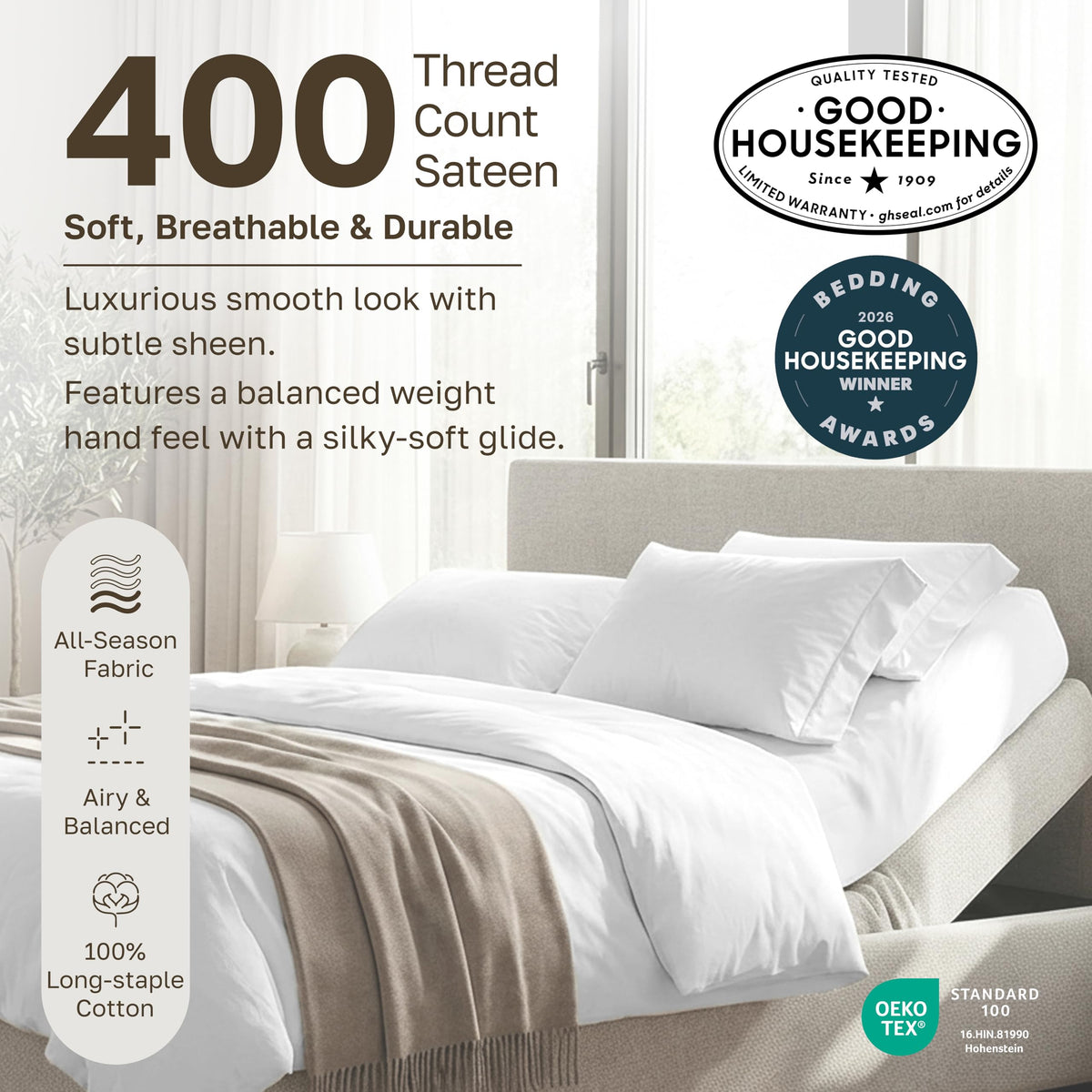 California Design Den deep-pocket fitted sheets with elastic for secure fit on two mattresses.