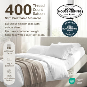 California Design Den deep-pocket fitted sheets with elastic for secure fit on two mattresses.