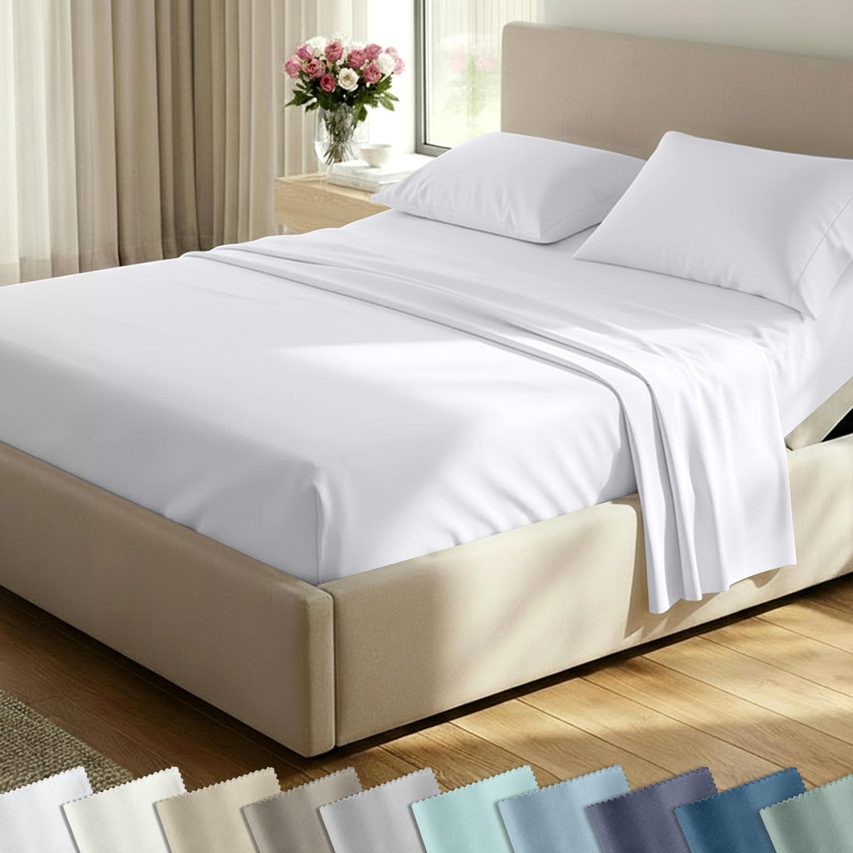 California Design Den split king sheets close-up of silky sateen weave for a soft, smooth touch.