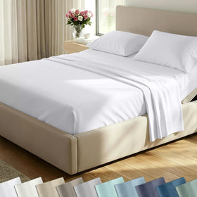 California Design Den split king sheets close-up of silky sateen weave for a soft, smooth touch.