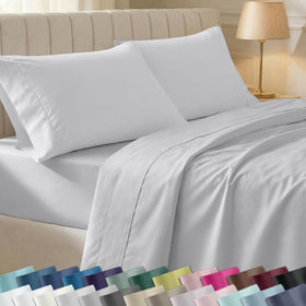 California Design Den soft cotton sheets in silver flat sheet with silky sateen finish for smooth sleep