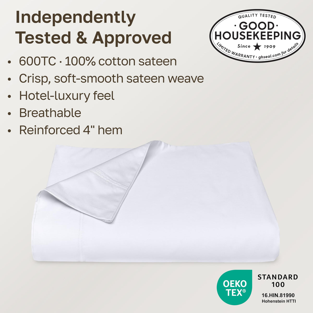 California Design Den 600TC flat sheet offers breathable, year-round comfort.