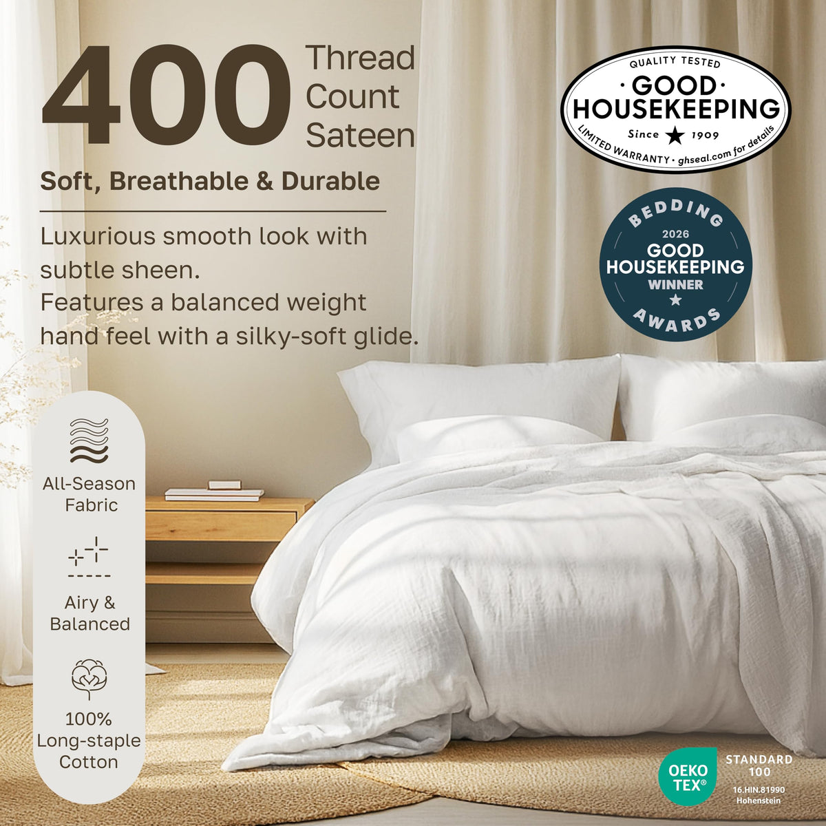 California Design Den deep-pocket fitted sheet stays securely on tall mattresses