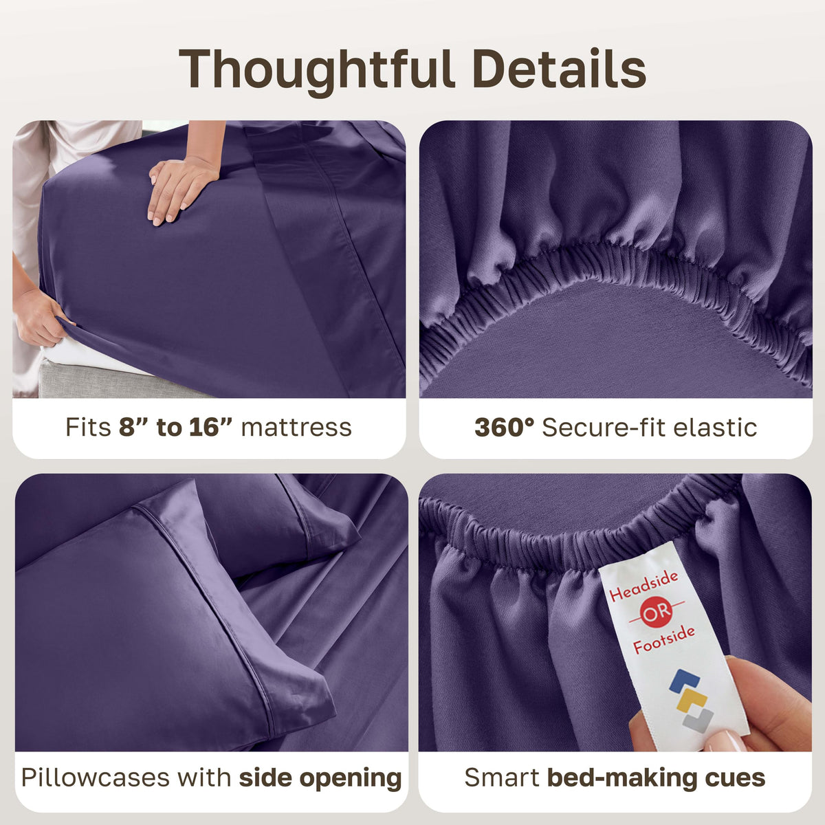 Bedroom scene featuring California Design Den purple sheet set for a cozy retreat.