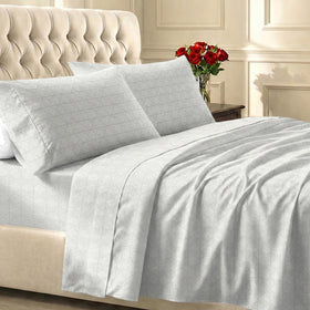 California Design Den soft queen flat sheet in crosshatch taupish sage with smooth sateen finish