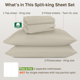 Deep-pocket elastic demonstrated on California Design Den split-king sheets