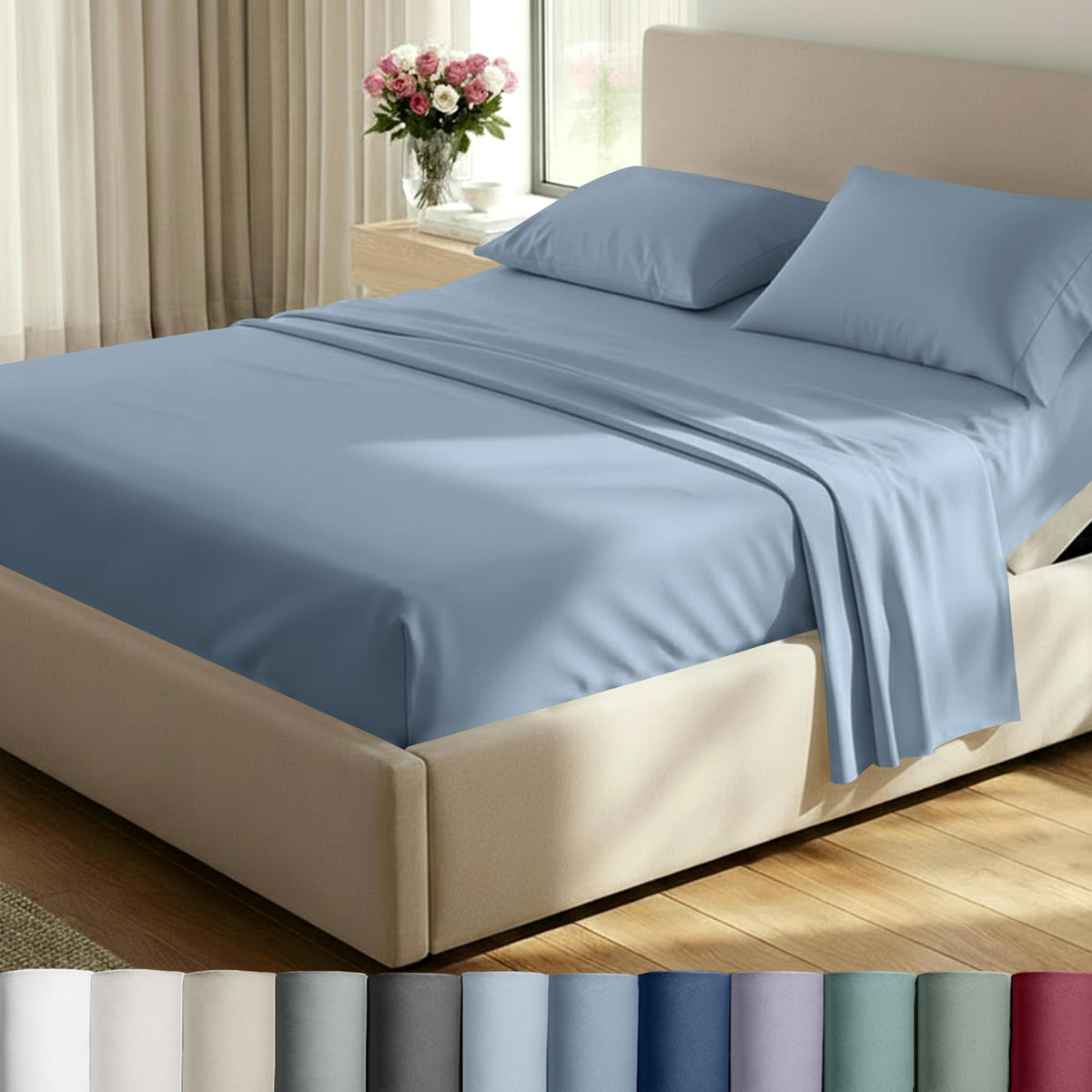 California Design Den split-king top sheet with generous length for easy bed making.