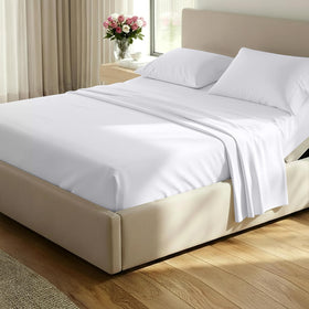 California Design Den split king top sheet in crisp white for easy bed making.