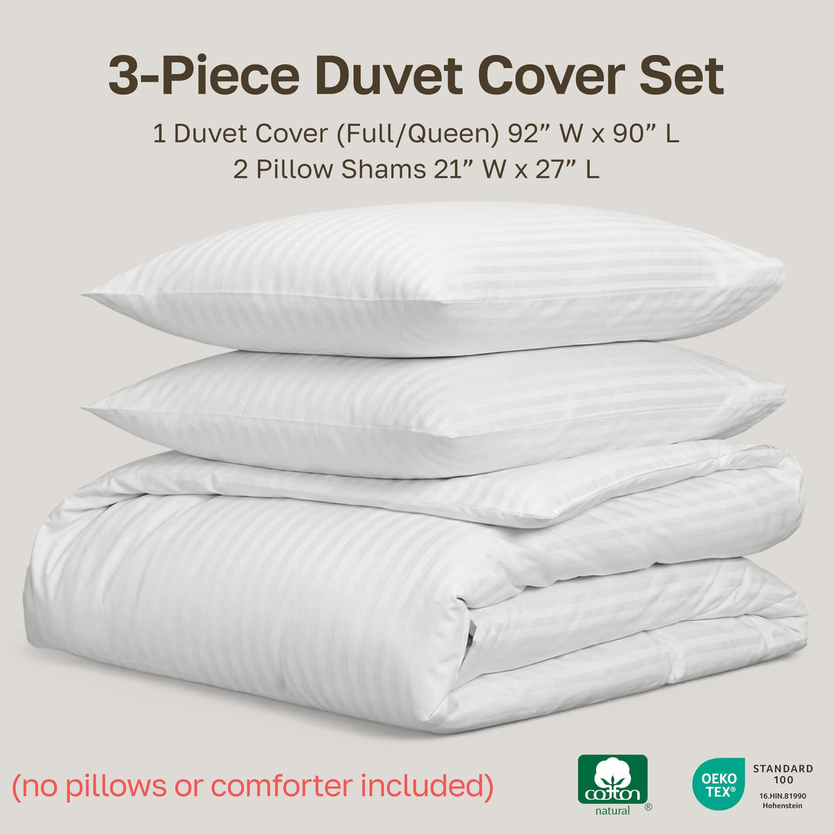 California Design Den stripe duvet cover on bed, demonstrating crisp stripes and satin sheen.