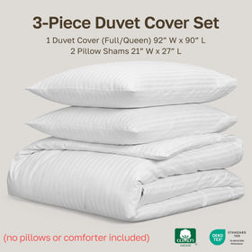 California Design Den stripe duvet cover on bed, demonstrating crisp stripes and satin sheen.