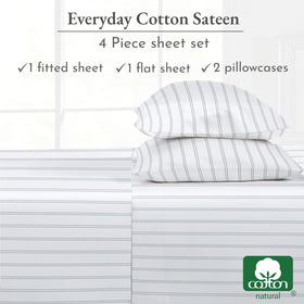 California Design Den stripe sheets queen folded on bed for easy display.