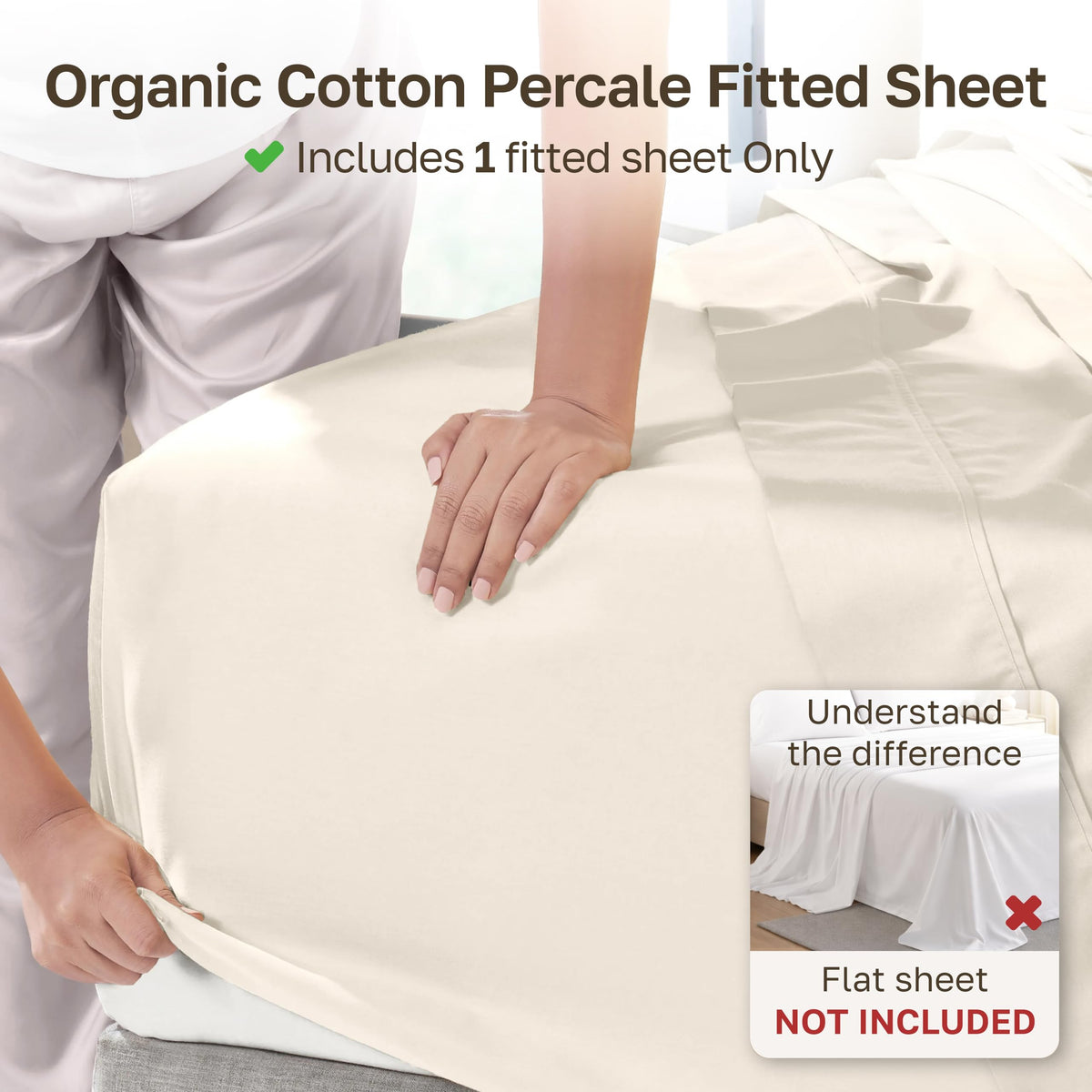 California Design Den True Ivory queen fitted sheet with strong elastic for snug fit