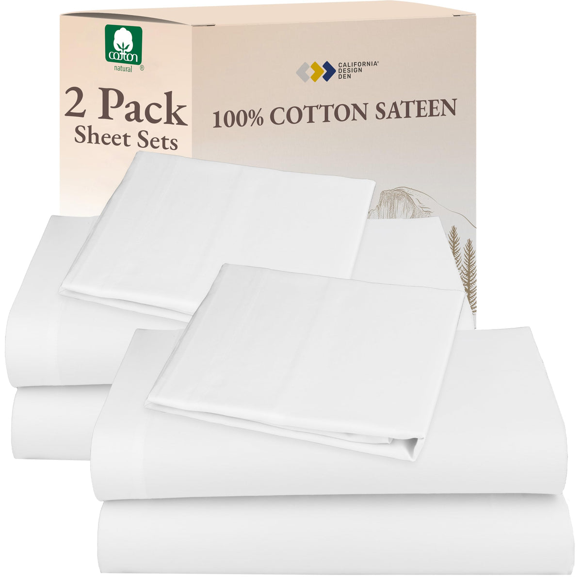 California Design Den twin flat top sheet in white with sateen weave for breathable comfort.