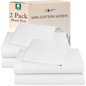 California Design Den twin flat top sheet in white with sateen weave for breathable comfort.