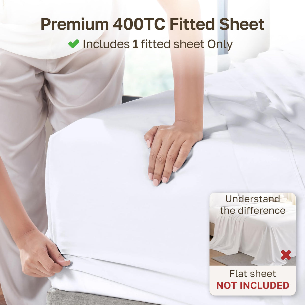 California Design Den white fitted sheet full size with 16-inch deep pocket for secure fit.