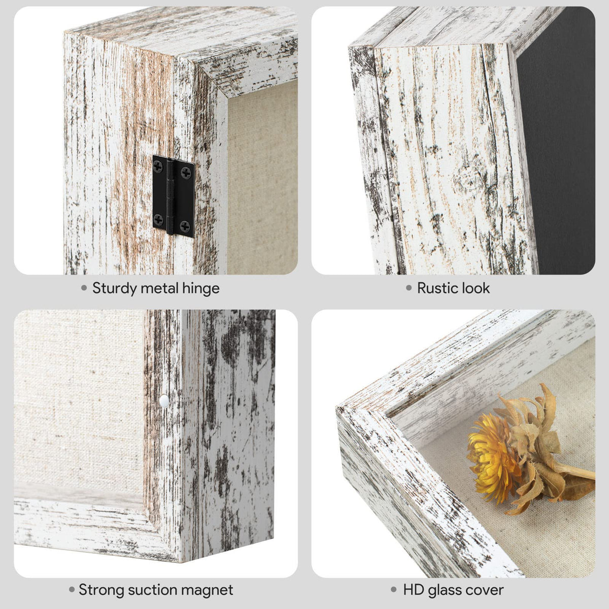 Califortree shadow box linen back panel enhances memories with a clean, tactile backdrop.