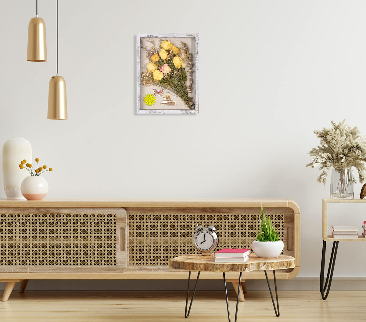 Califortree shadow box can sit on a table or hang on a wall for display.