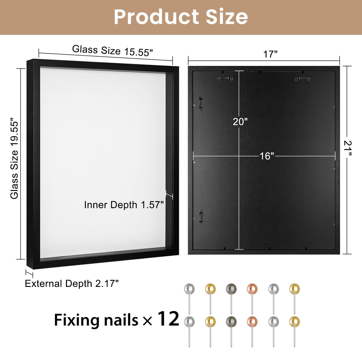 Califortree shadow box includes 12 push pins for setup