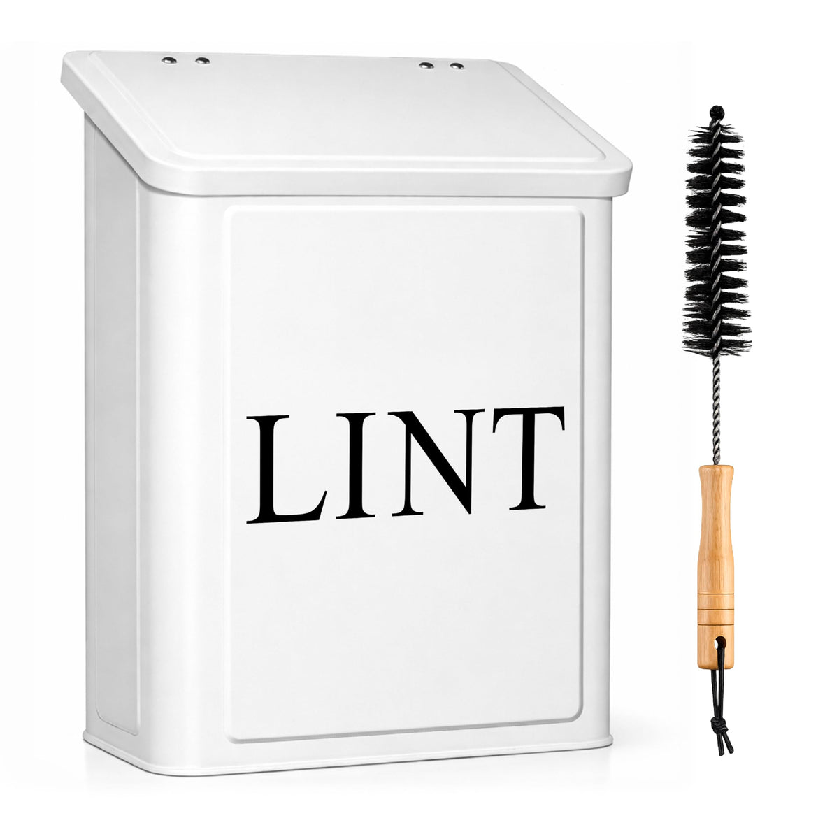 Calindiana lint bin mounted on wall with lid keeps laundry area tidy and lint contained