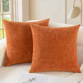 CaliTime burnt orange pillow cover front view in plush chenille for cozy seating