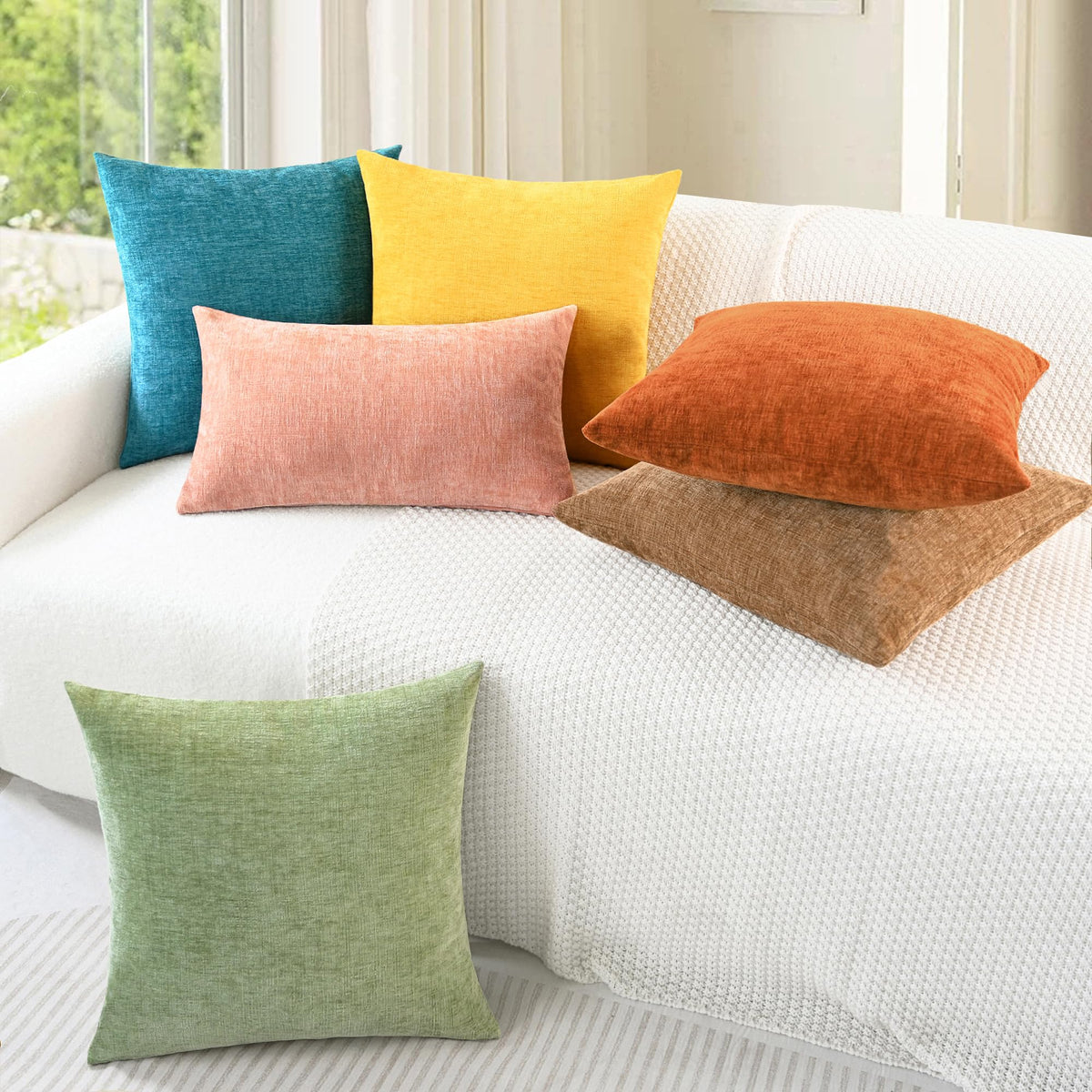 CaliTime two-pack fall pillow covers arranged for easy styling