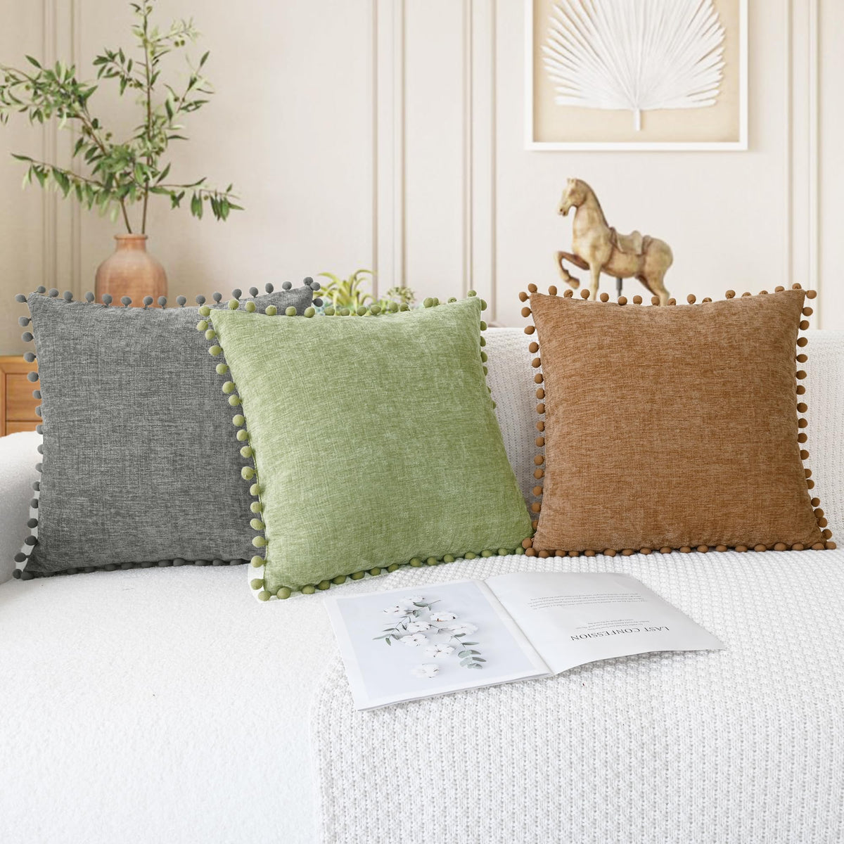 CaliTime two-pack pillow covers in apricot-brown are machine washable for easy care.