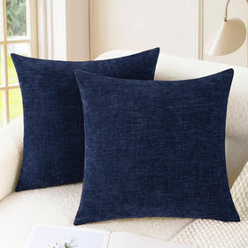CaliTime 24x24 navy blue throw pillow cover on a sofa adds cozy, durable style.