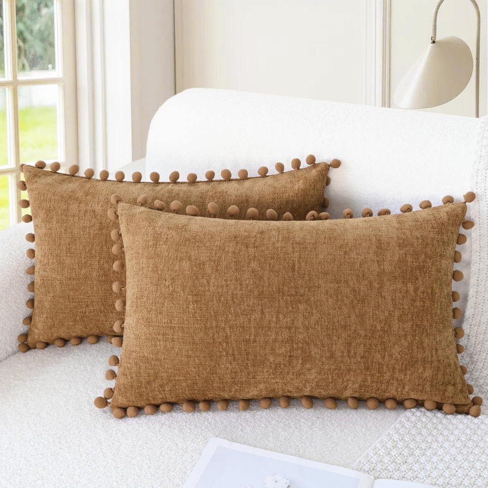 CaliTime apricot-brown chenille pillow cover 20x12 with plush texture for cozy spaces.