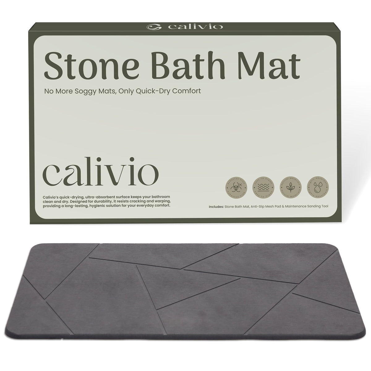 Calivio diatomaceous earth mat with non slip base on tile or wood