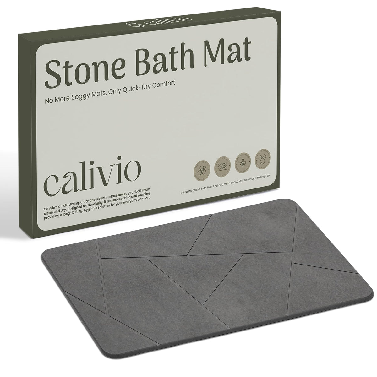 Calivio Quick Dry Shower Stone Mat with instant water absorption for a dry bathroom floor