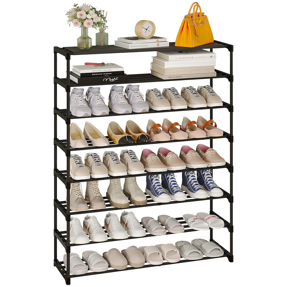 Calmootey 8-Tier Shoe Rack side view showing tall storage for entryways