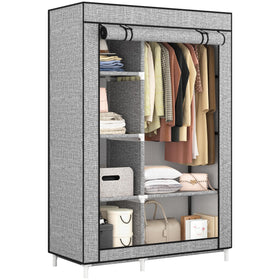 Calmootey closet with 6 shelves and hanging rod for organized wardrobe storage.