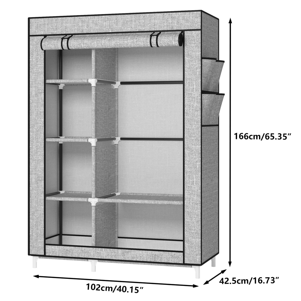 Calmootey wardrobe with roll-up door for quick access to outfits.