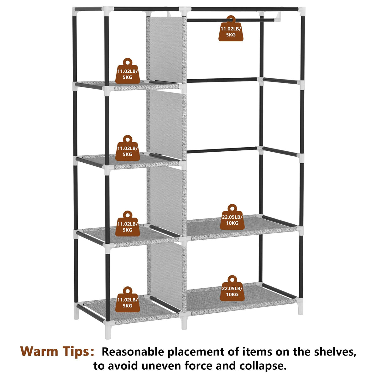 Calmootey closet side pockets offer convenient accessory storage.