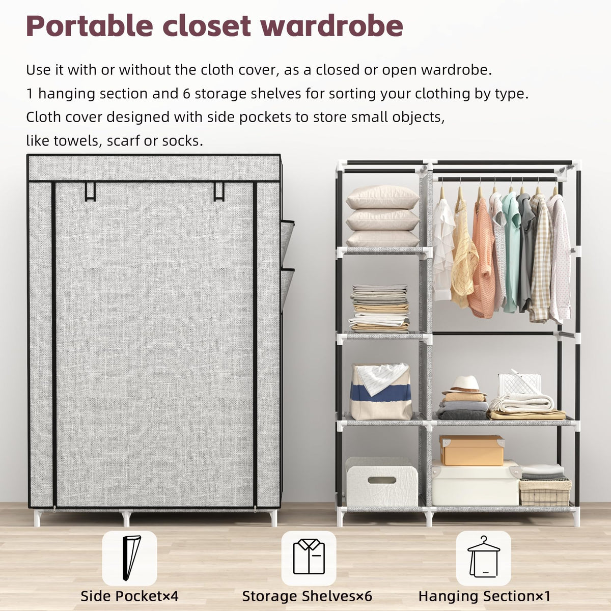 Calmootey closet sturdy iron pipe frame provides stability.