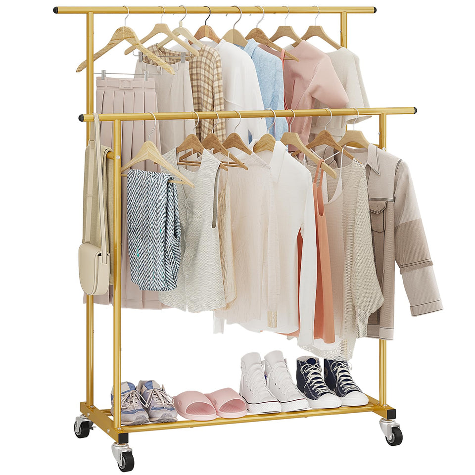 Calmootey double-rod rack front view with ample clothes storage