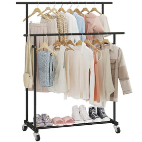 Calmootey double-rod rack front view showing ample hanging space for daily outfits.