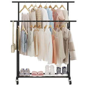 Calmootey rack side view highlighting two rods for longer garments and easy reach.
